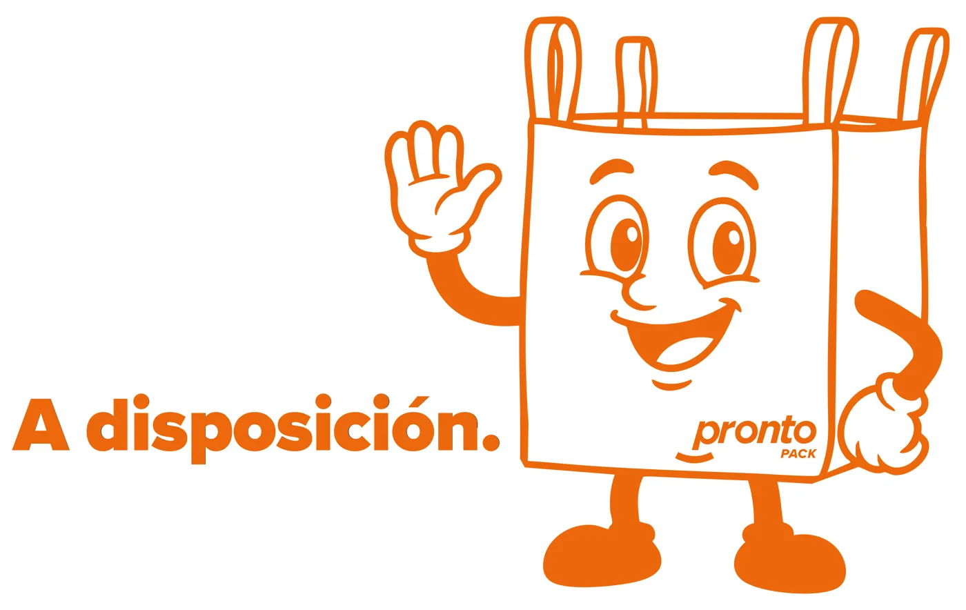 Bolsi, la mascota de Pronto Pack, dice: A disposición